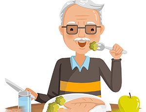 illustration of mature man enjoying a meal  