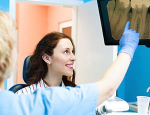 Patient looking at dental x-rays