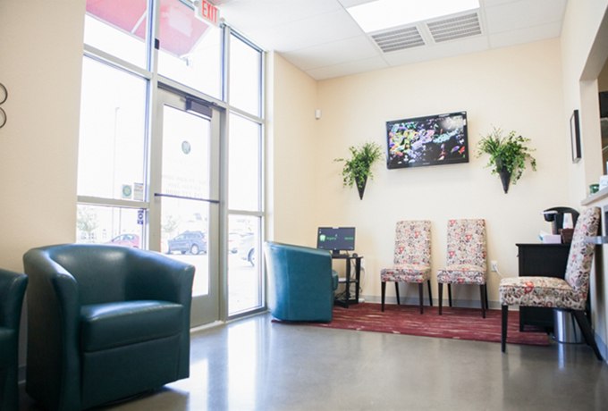 Dental office front entrance and waiting area