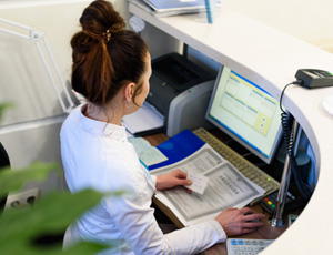 Woman working on a computer